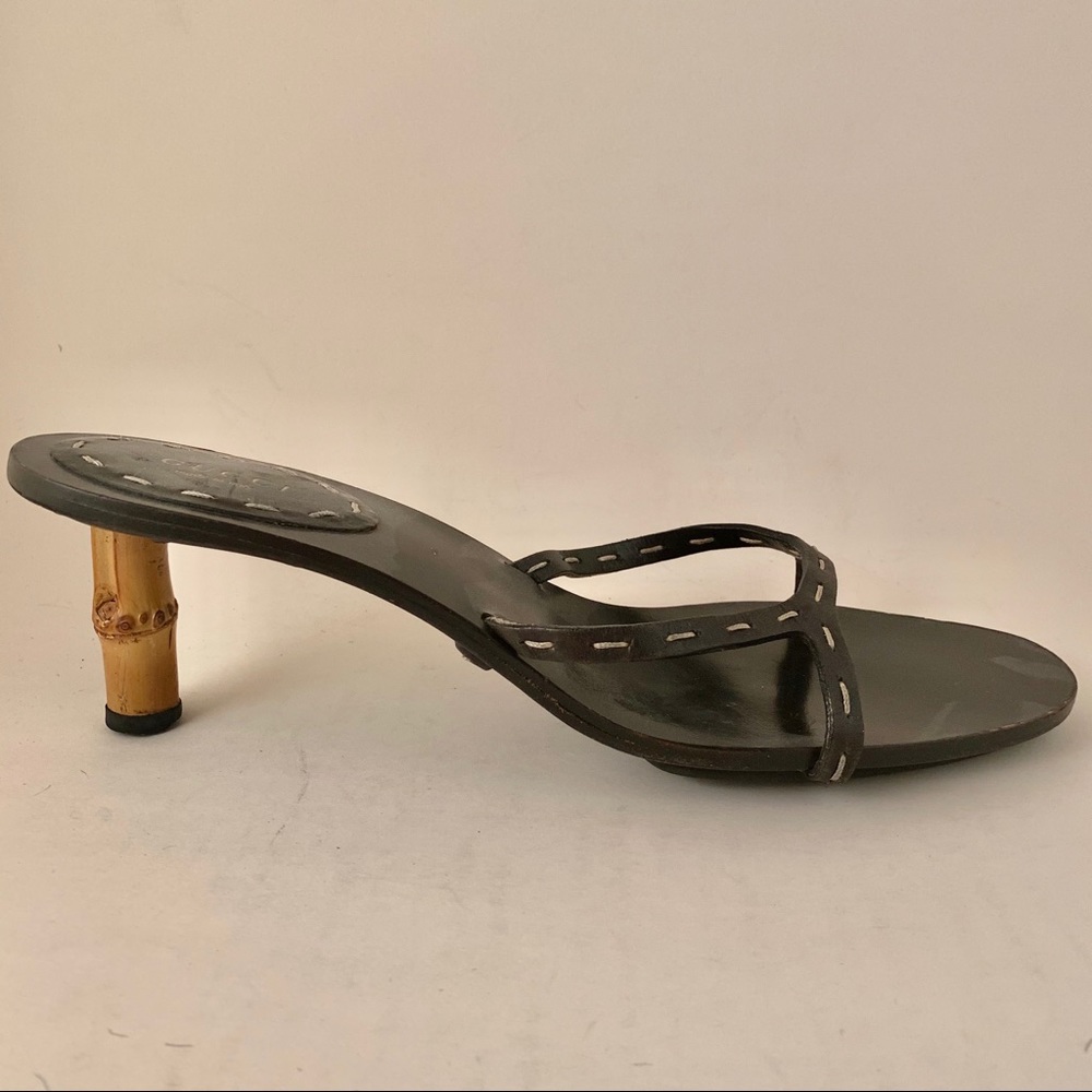 VTG Gucci Bamboo Heel Saddle Stitch Strap Sandals